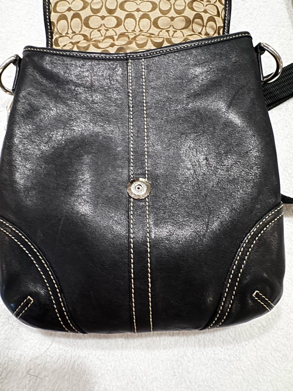 Coach Black Leather Crossbody Bag Flap Buckle Legacy Style Adjustable Strap - Picture 6 of 15